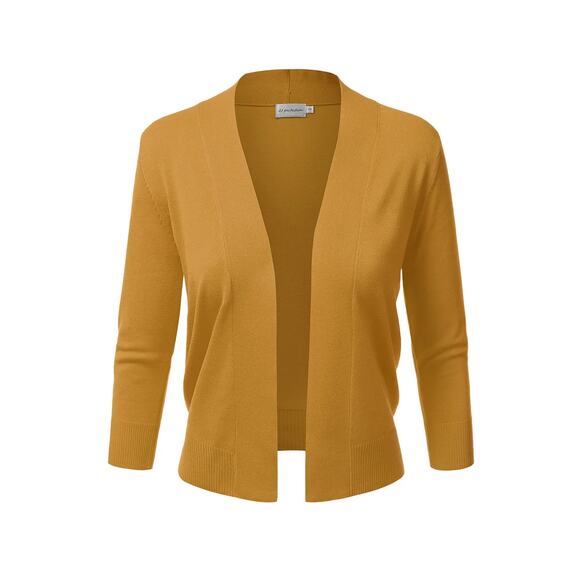 WOMEN'S BASIC 3/4 SLEEVE OPEN FRONT CROPPED Cardigan Mustard size XL - Picture 1 of 10